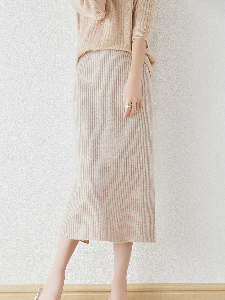 Merino wool rib knit tight skirt (4 colors)