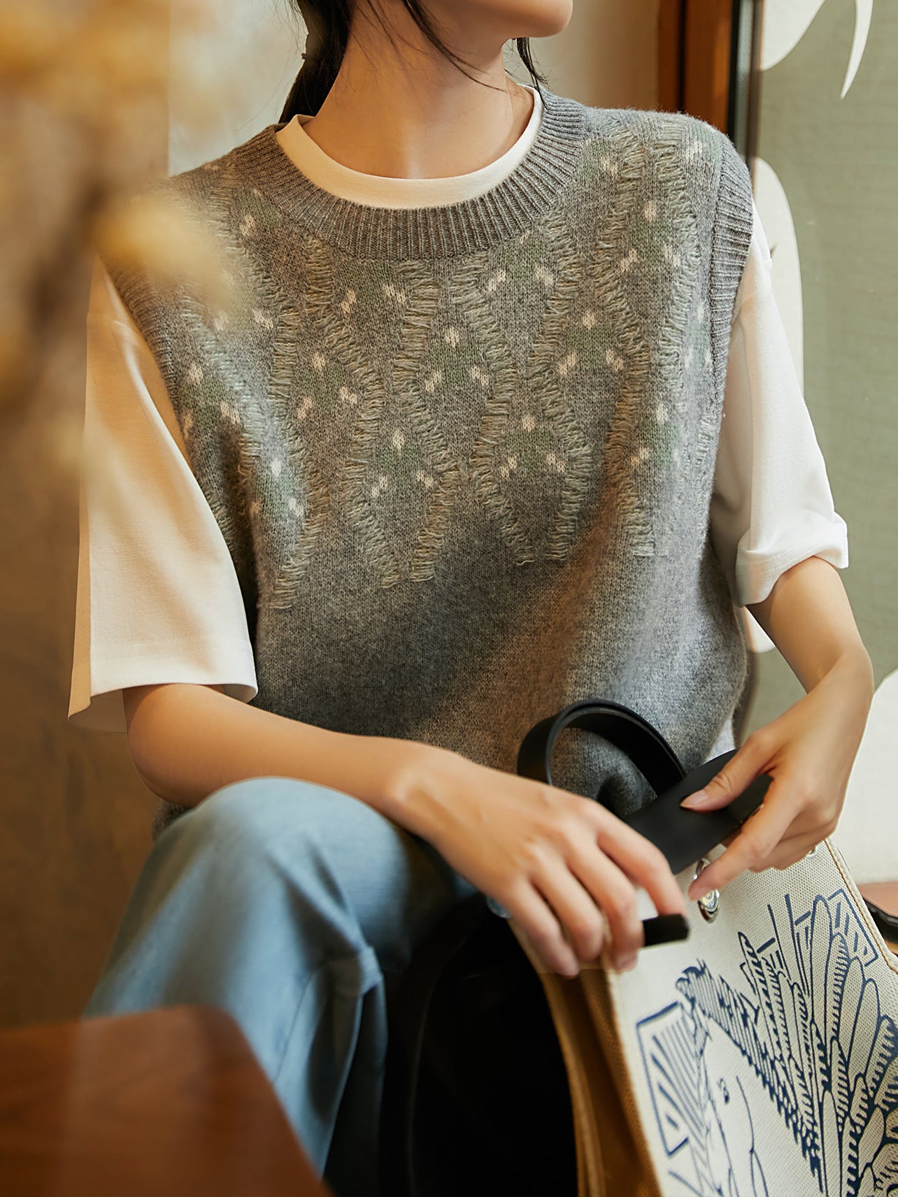 ジャカードニットベスト　2色入