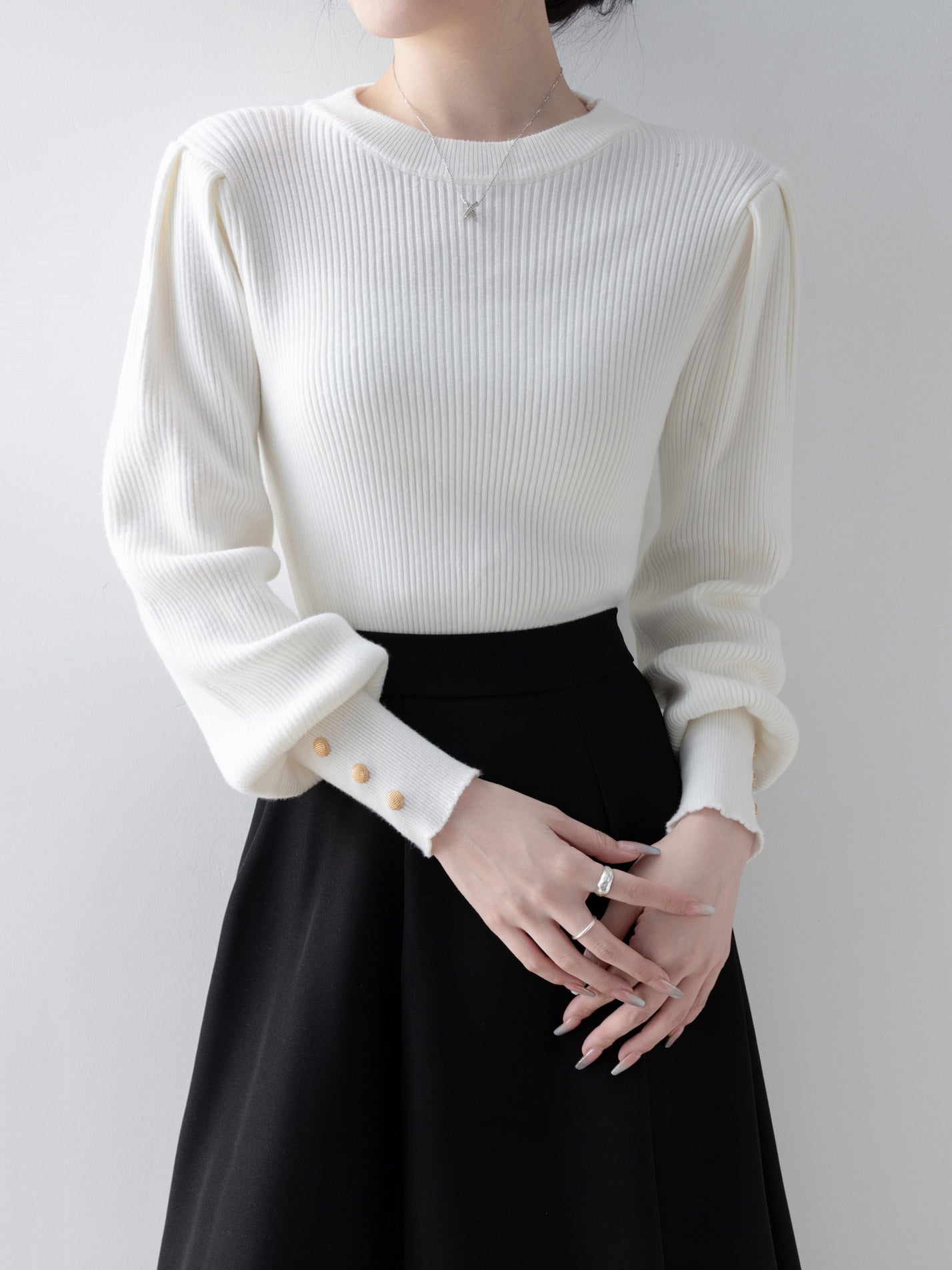 Volume sleeve ribbed knit top in 3 colors
