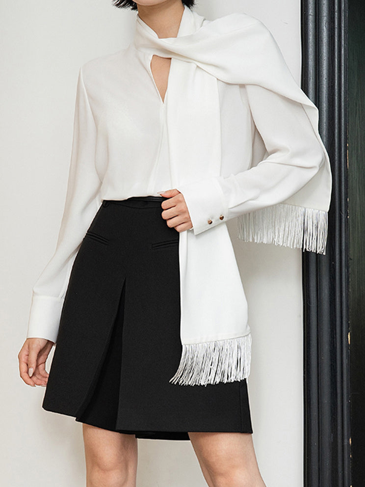 マフラーデザインサテンブラウス　2色入