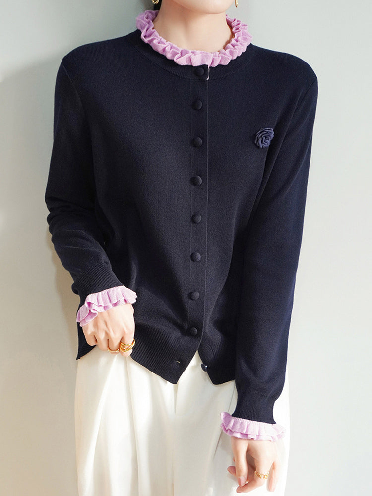 配色フリルデザインカーディガン　3色入