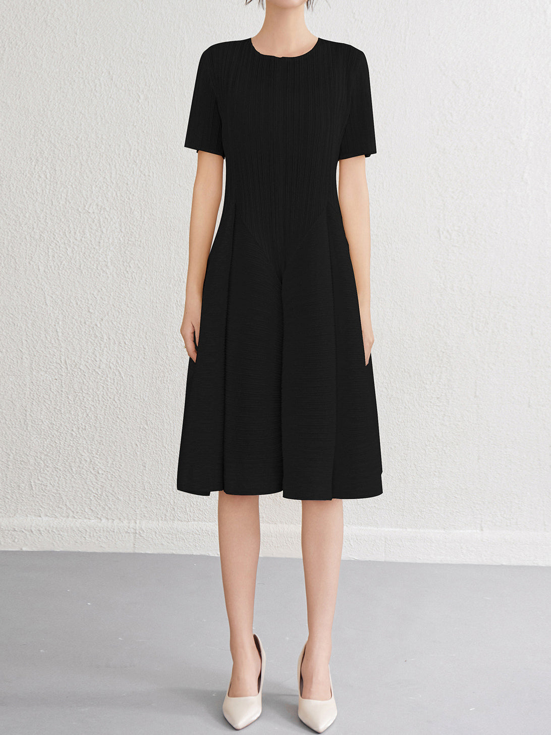 3D pleated flare dress (3 colors)