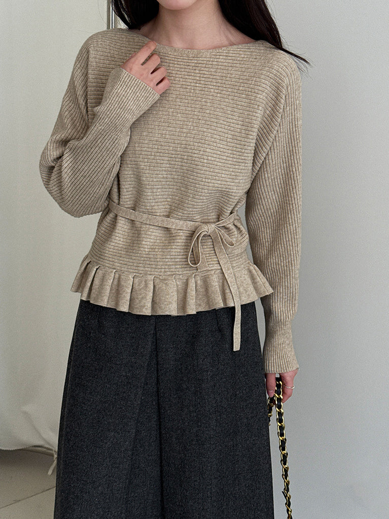 Ribbon peplum knit (4 colors)