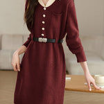 革ベルト付き配色襟ニットワンピース　3色入 - SonderSable