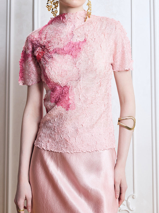 High neck flower wrinkled cut and sew, 6 colors