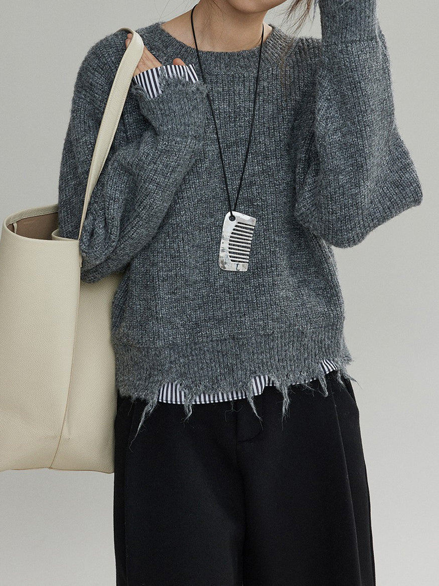 ダメージヘムストライプドッキングニット　2色入