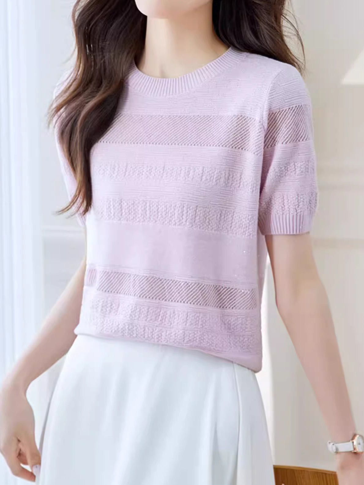 Sheer striped knit in 3 colors