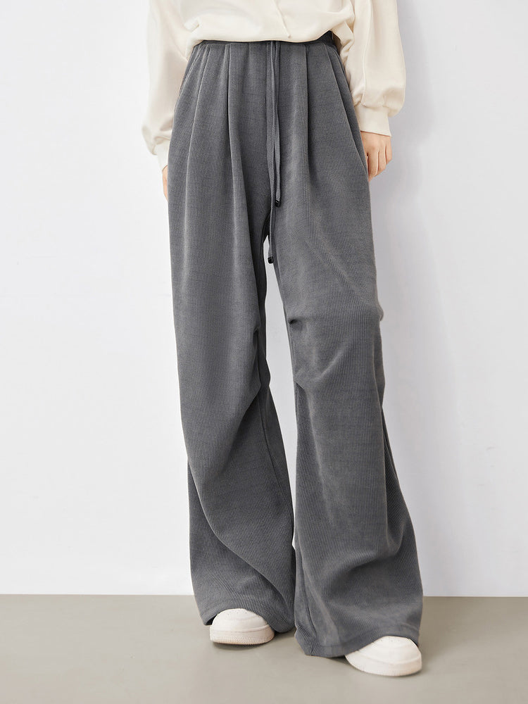 Side gathered corduroy easy pants in 4 colors