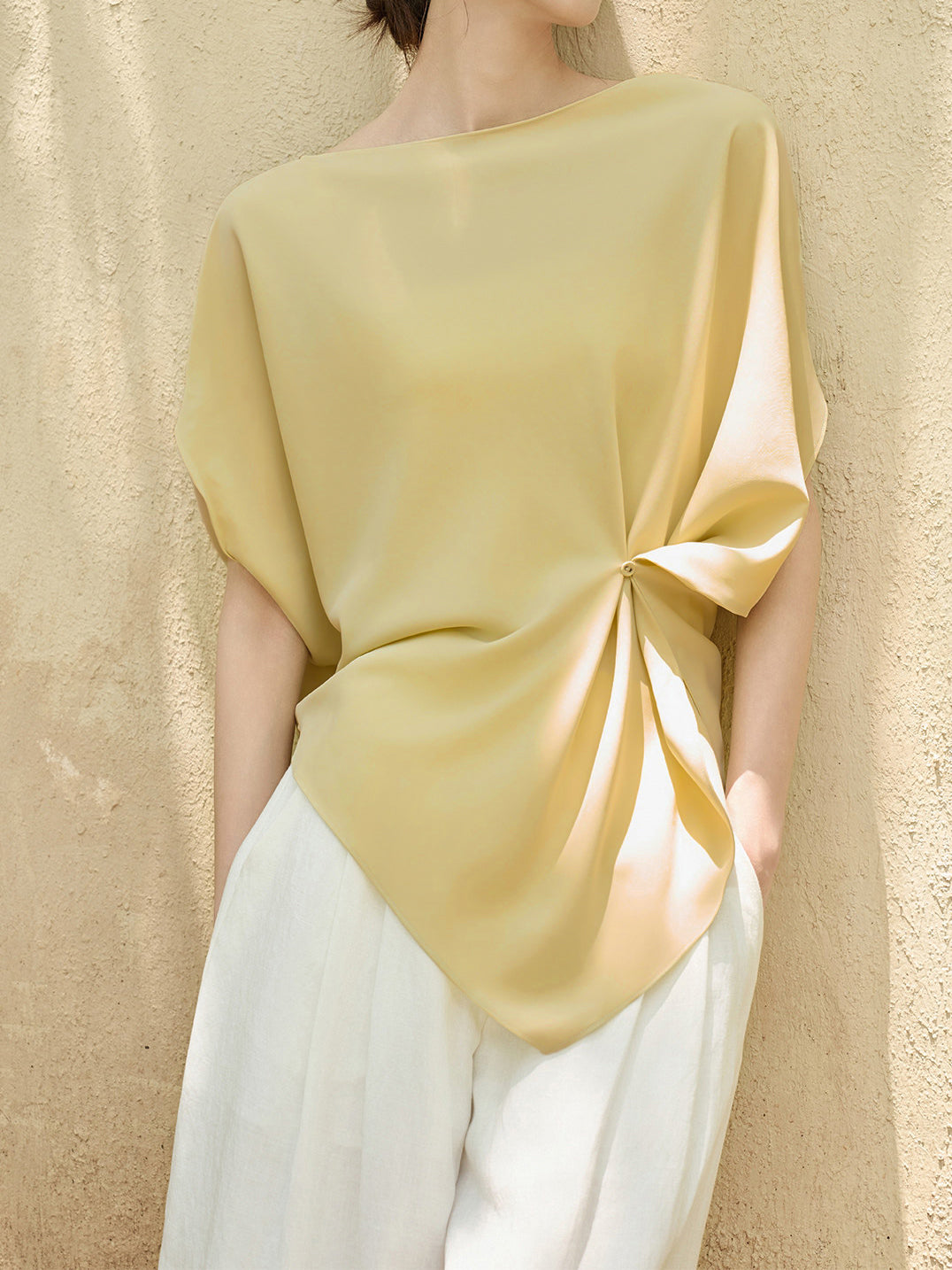 Boat Neck Side Button Blouse - 2 colors