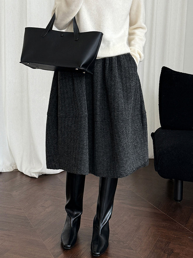 Wool knit balloon skirt (2 colors)