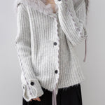 セーラーカラー編み込みロングリボンニットカーディガン　3色入 - SonderSable