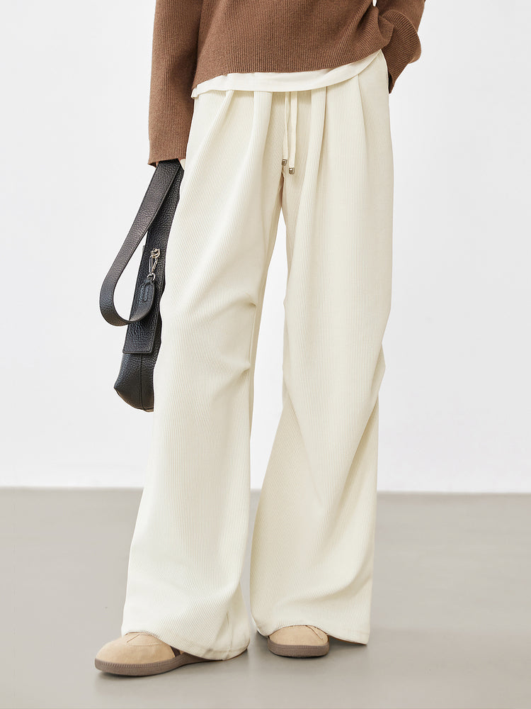 Side gathered corduroy easy pants in 4 colors