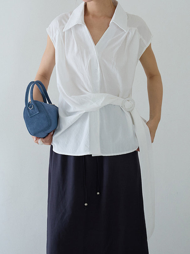 Buckle Belted Asymmetrical Blouse - 3 Colors