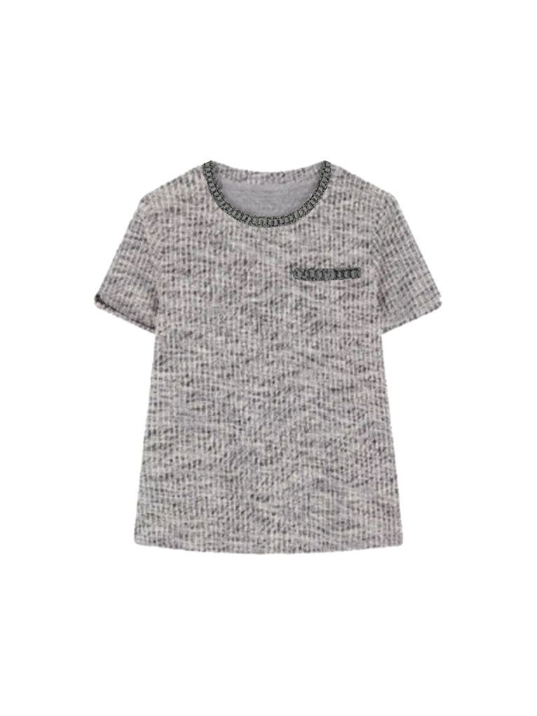 Color-coordinated tweed T-shirt in 2 colors