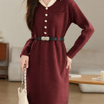 革ベルト付き配色襟ニットワンピース　3色入 - SonderSable