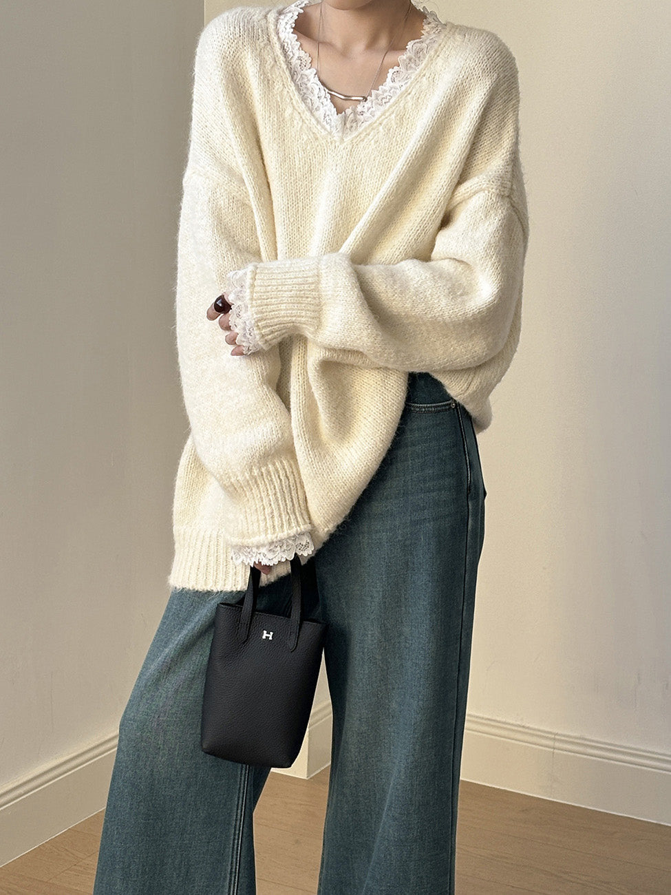 Lace docking oversized knitwear (3 colors)