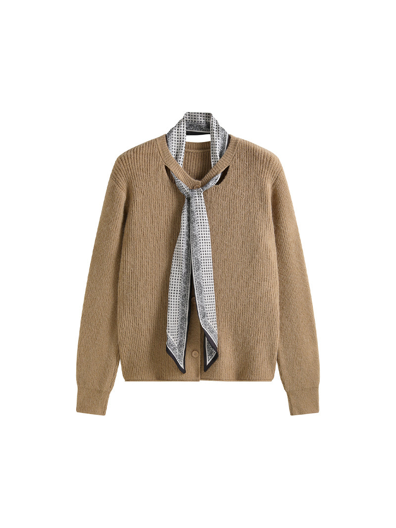 Knit cardigan with scarf, 5 colors