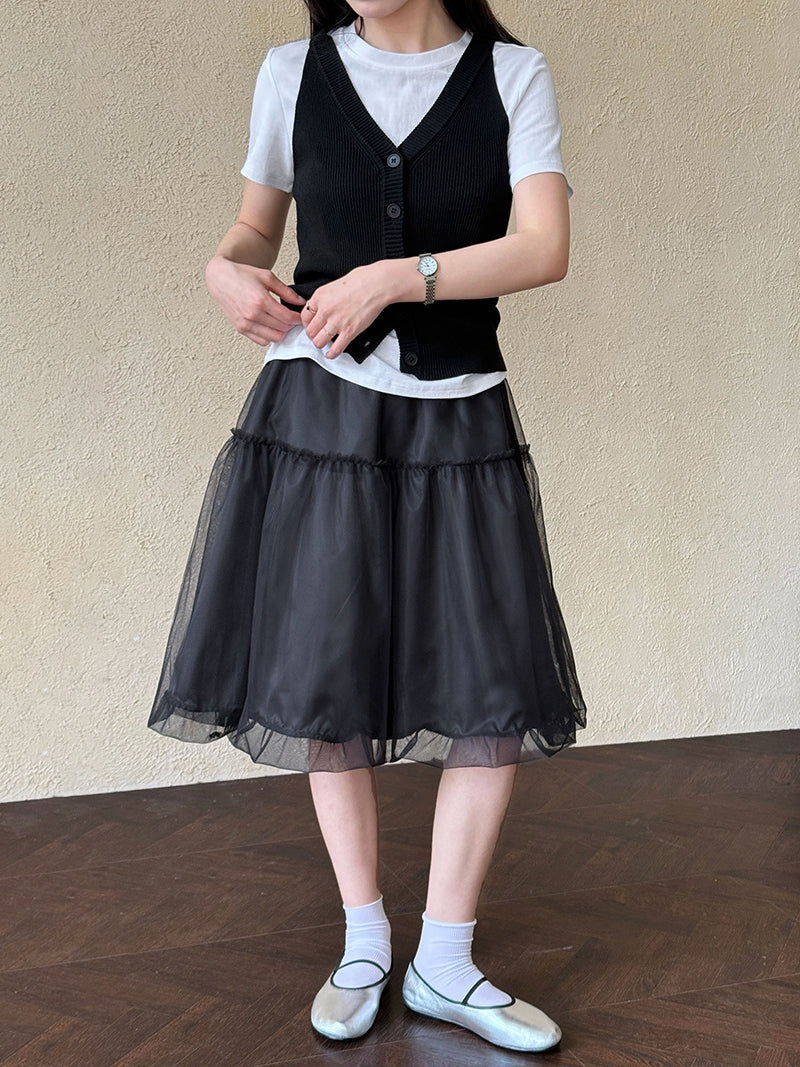 チュールティアードショートバルーンスカート　3色入 - SonderSable