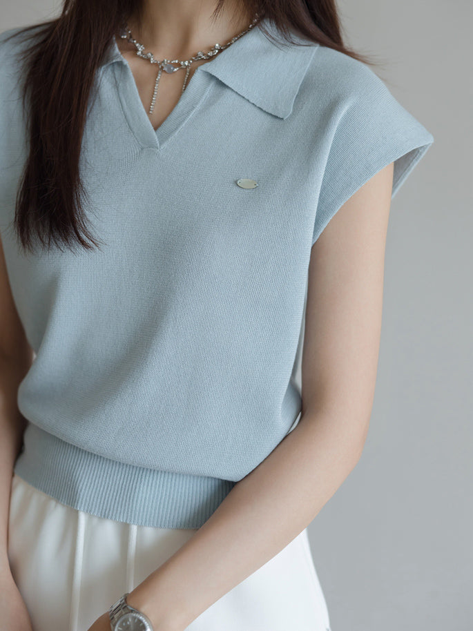 Skipper collar French sleeve knit 3 colors