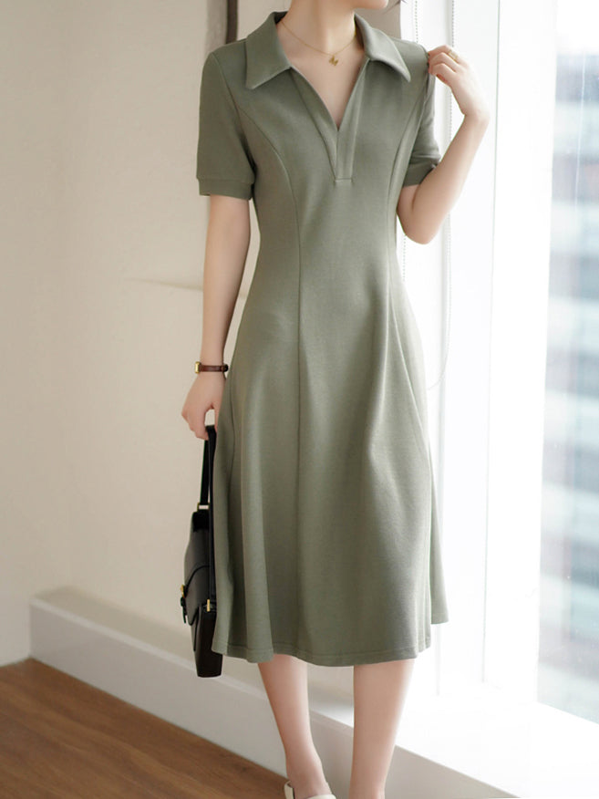 Skipper collar fitted rib knit dress (2 colors)