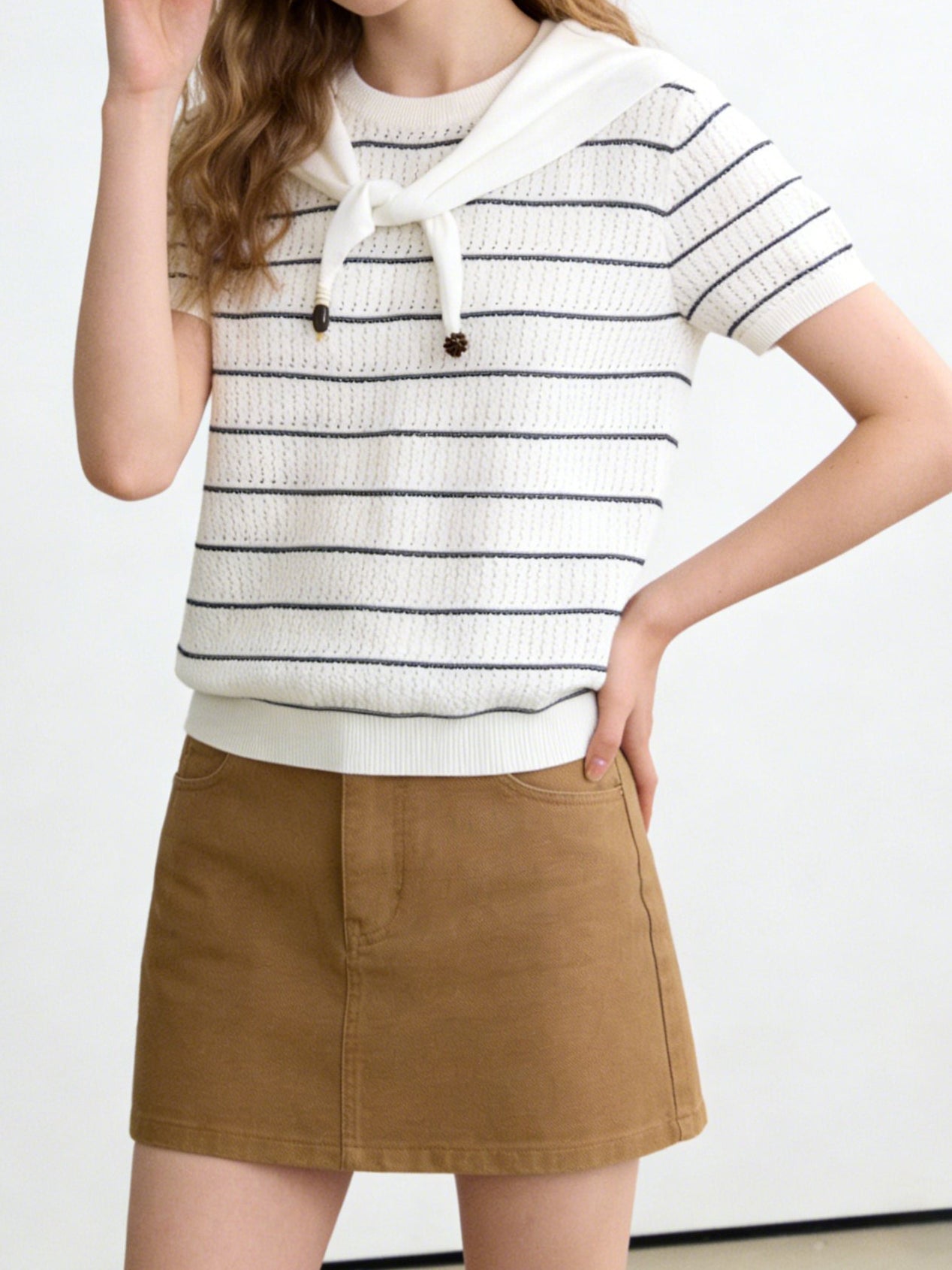 Sheer Panel Border Knit with Scarf - Available in 3 Colors