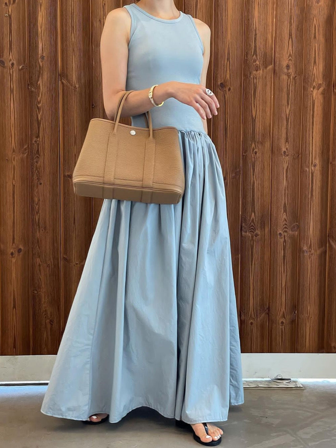 Sleeveless knit docking maxi flare dress in 6 colors