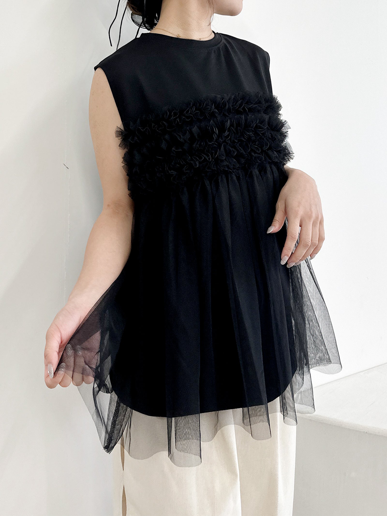 Frilled tulle docking tank top in 3 colors
