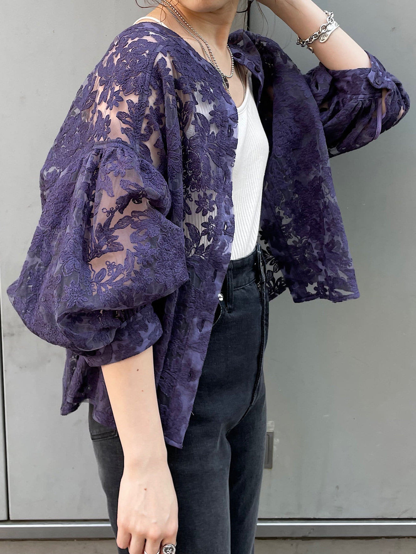 Flower jacquard lace blouse in 3 colors