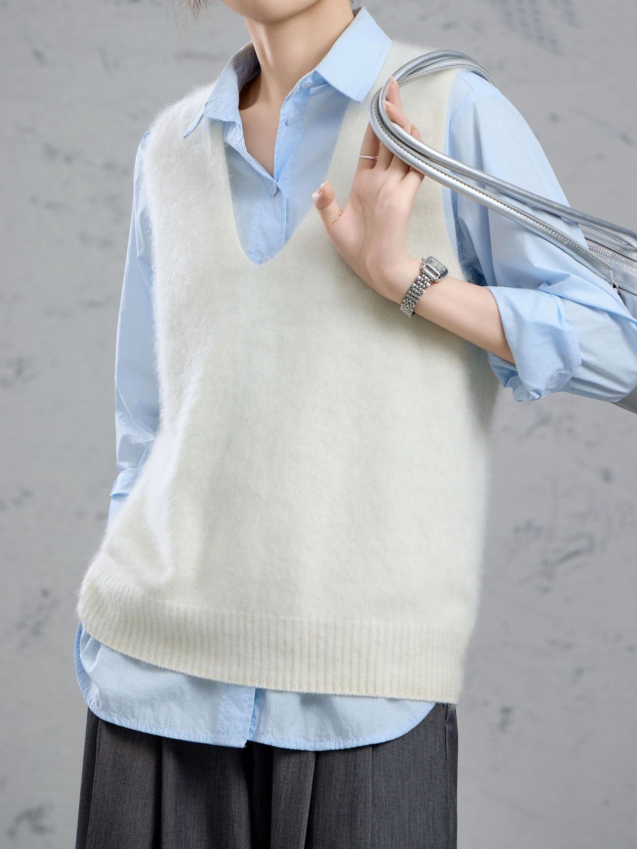 Deep V-neck feather yarn short vest (6 colors)