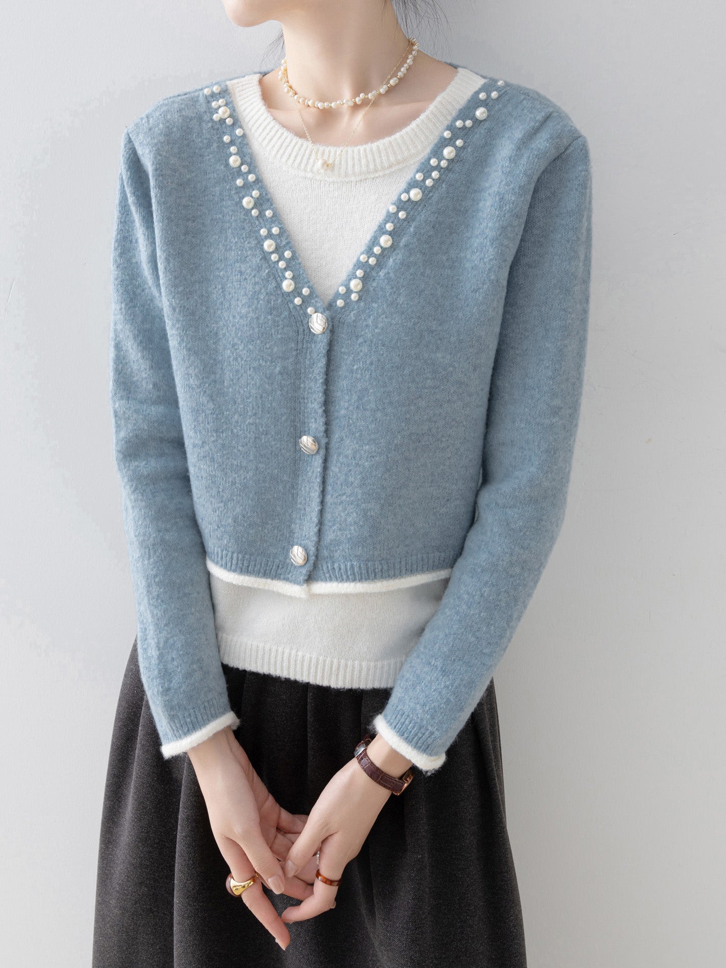 Layered pearl knit in 3 colors