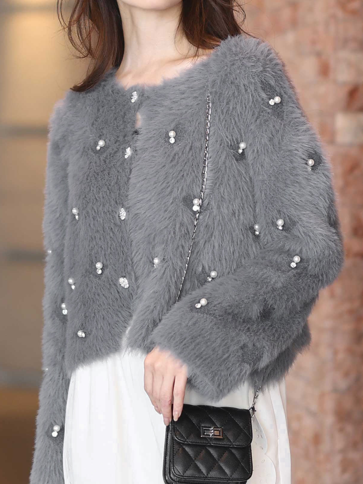 Pearl Bijou Shaggy Feather Cardigan (4 colors)
