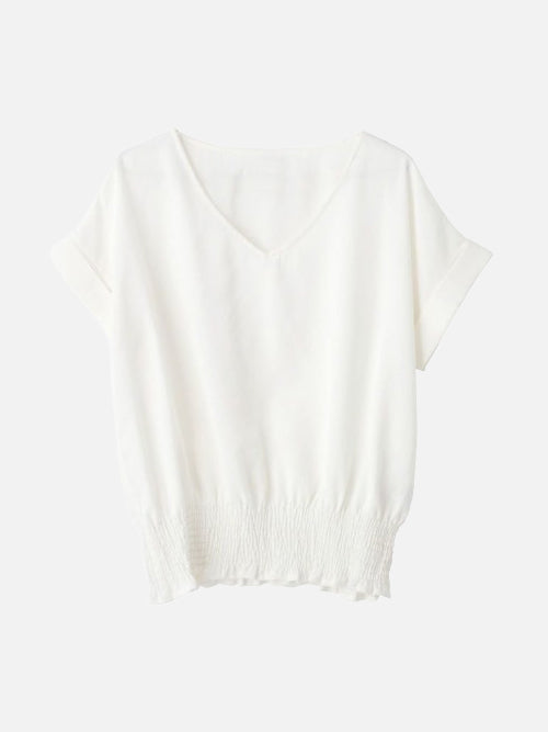 Waist shirred deep V-neck blouse in 8 colors