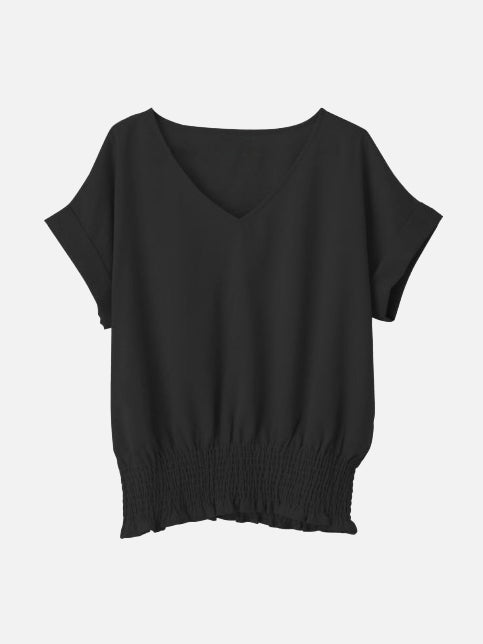 Waist shirred deep V-neck blouse in 8 colors