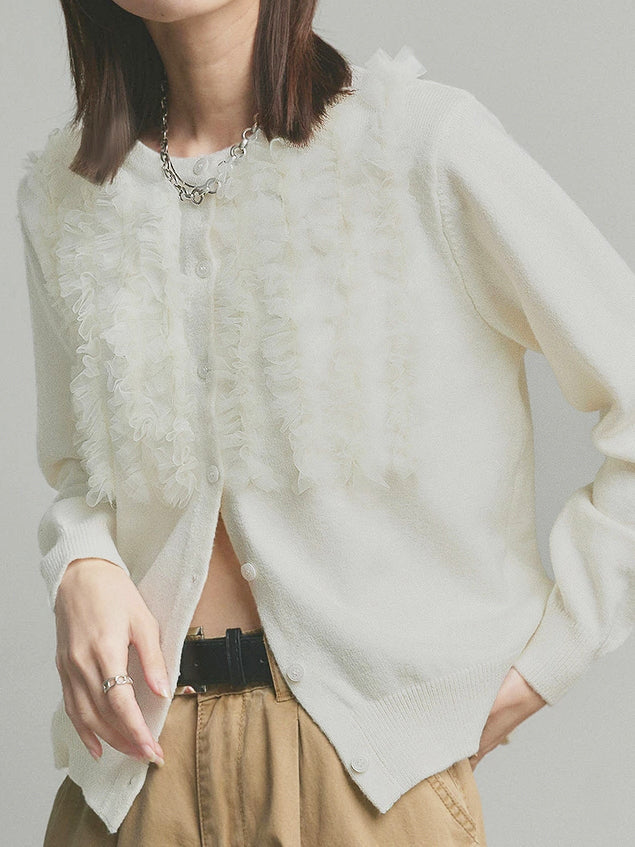 Frilled tulle cardigan in 3 colors