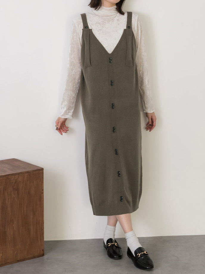 Button design knit dress (4 colors)