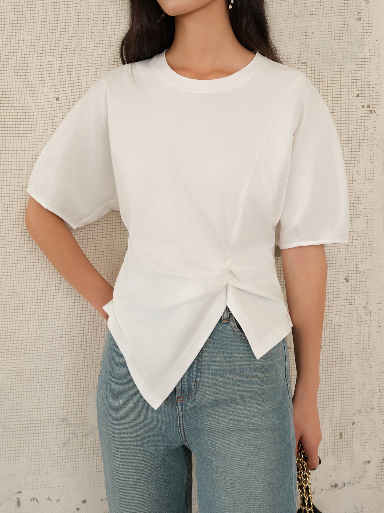 Knot design puff sleeve blouse in 2 colors