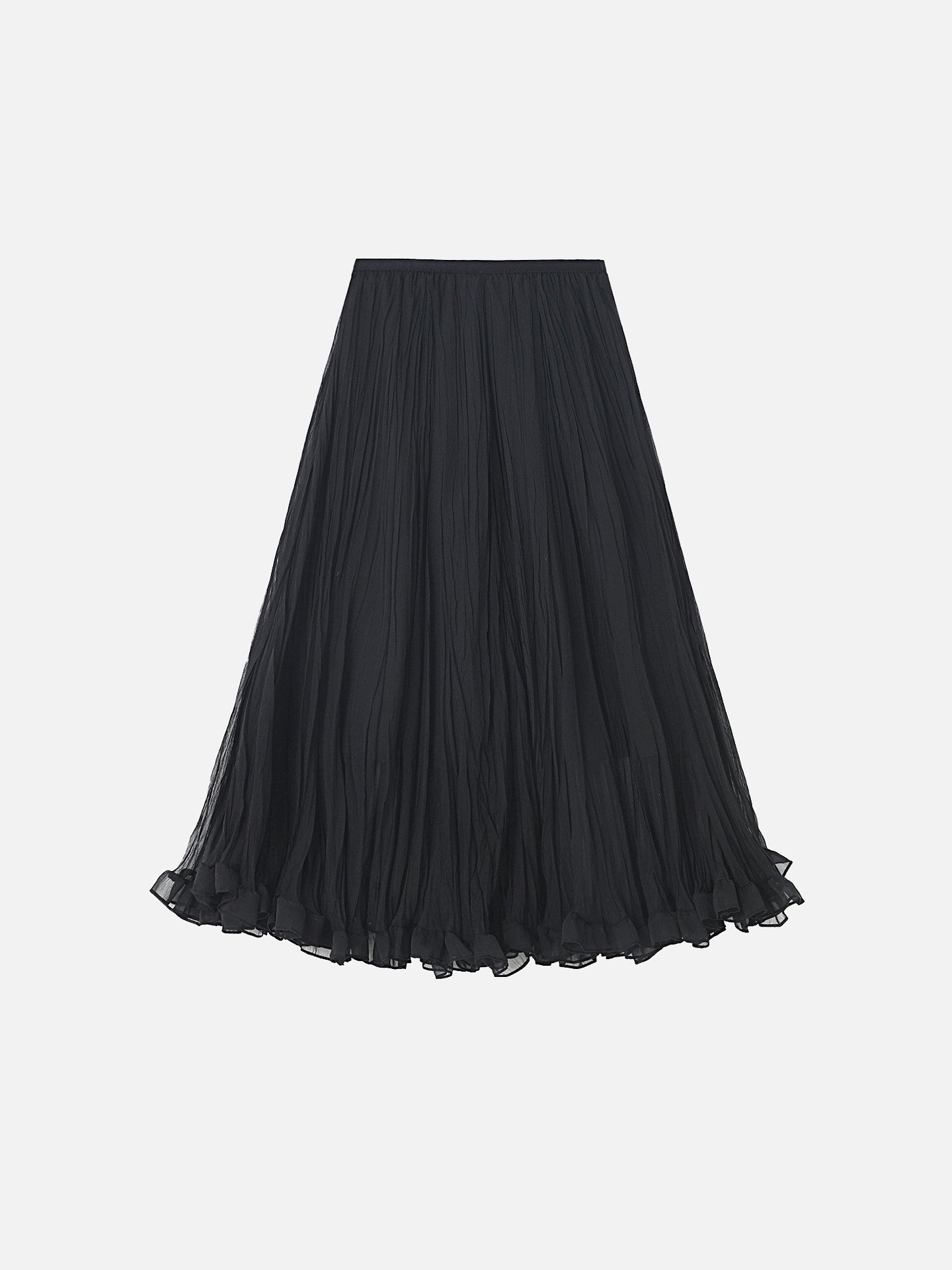 Frilled Hem Washed Pleated Flare Skirt - 3 colors