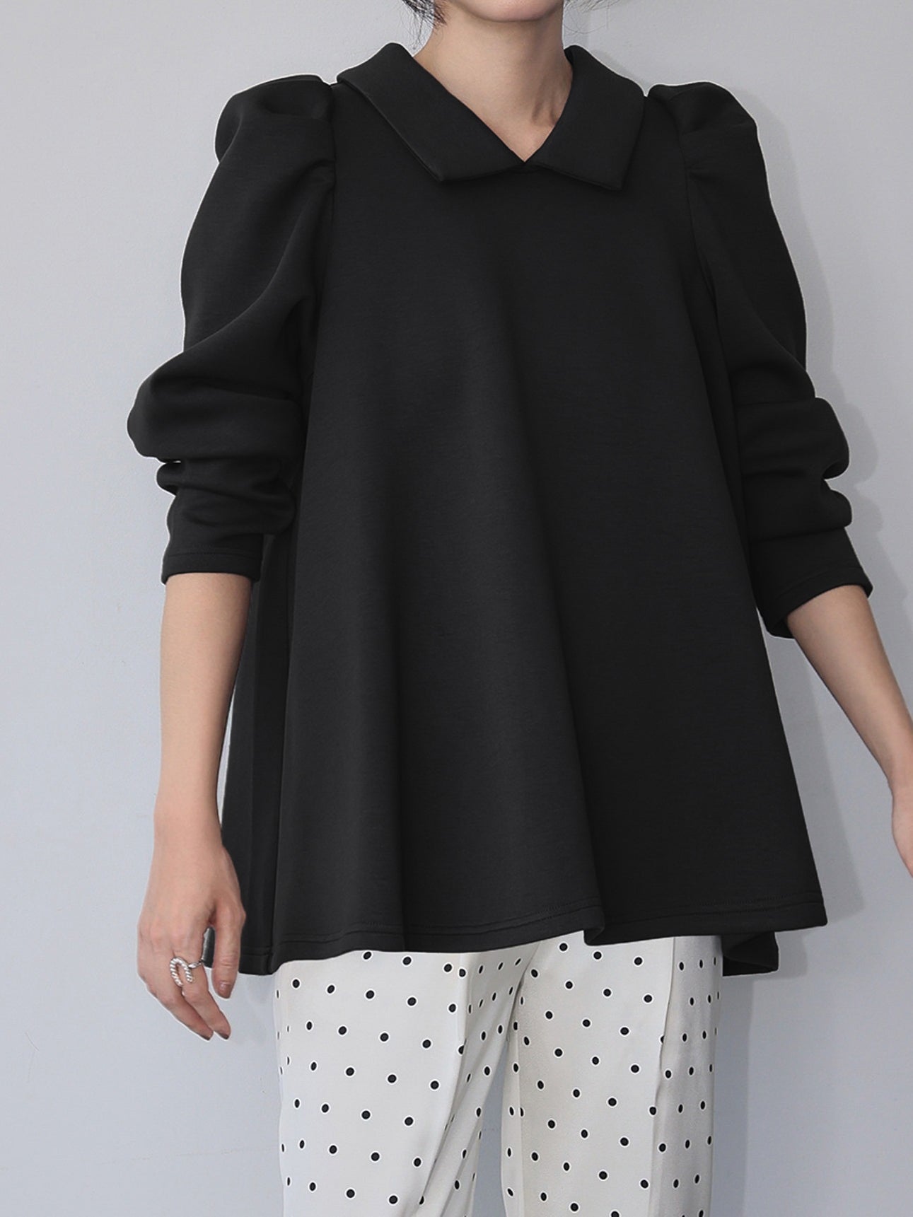 Collared power shoulder A-line sweatshirt (3 colors)