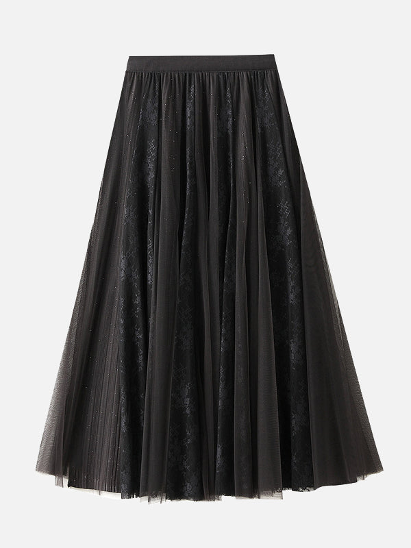 リバーシブルチュール切り替えフラワーレーススカート　3色入