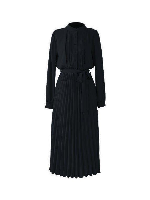 Ribbon Long Shirt Pleated Dress 8 colors