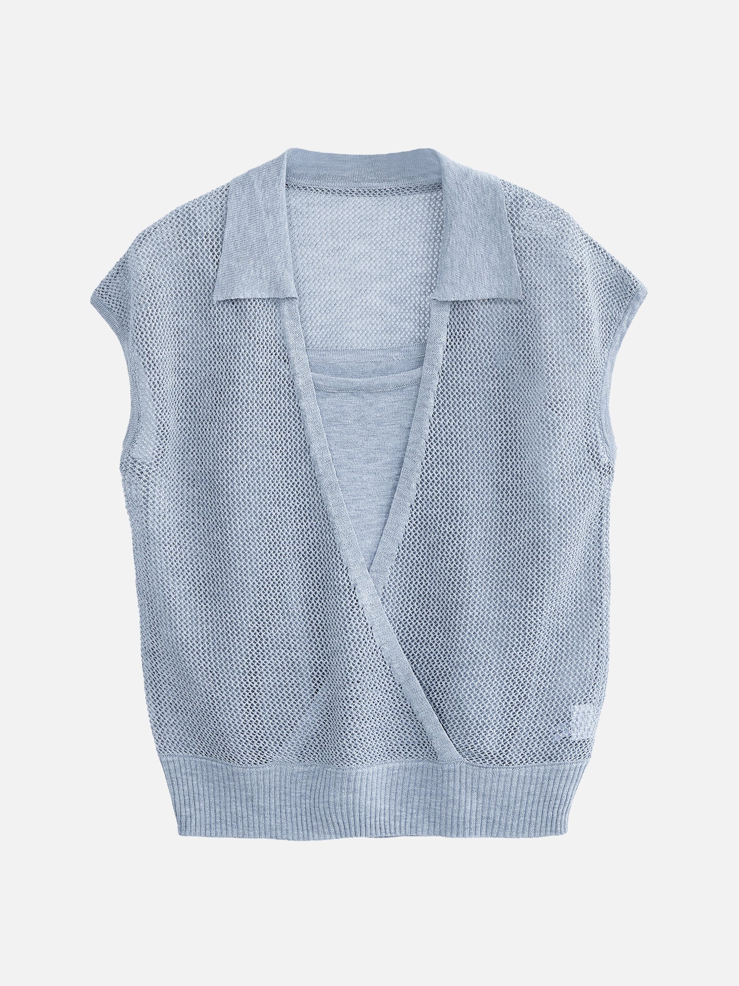 キーネックカシュクールネットトップス＋ニットキャミアンサンブル - SonderSable