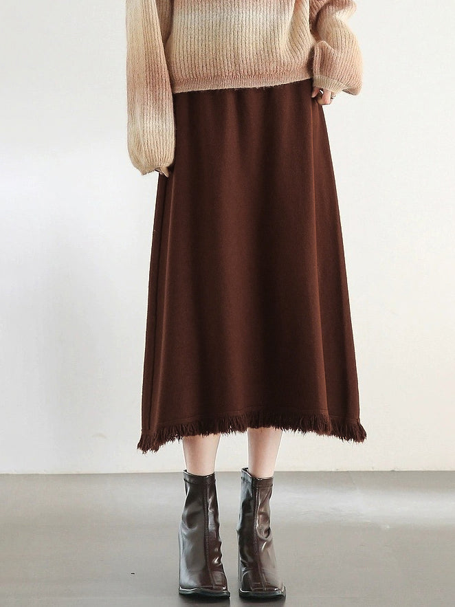 フリンジヘムニットスカート　3色入