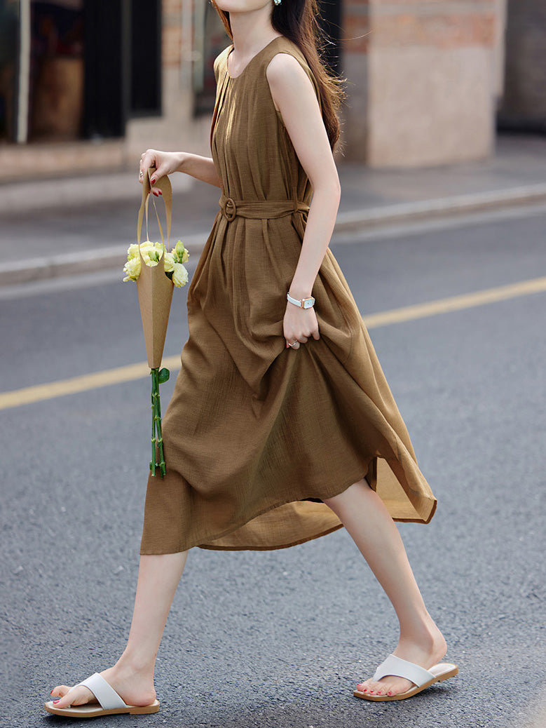 Tucked-in ring belted tank dress in 2 colors