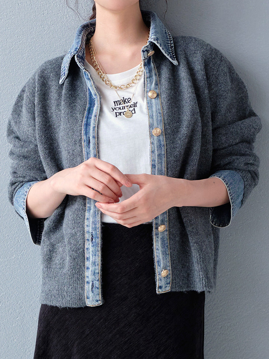 Denim knit cardigan in 3 colors