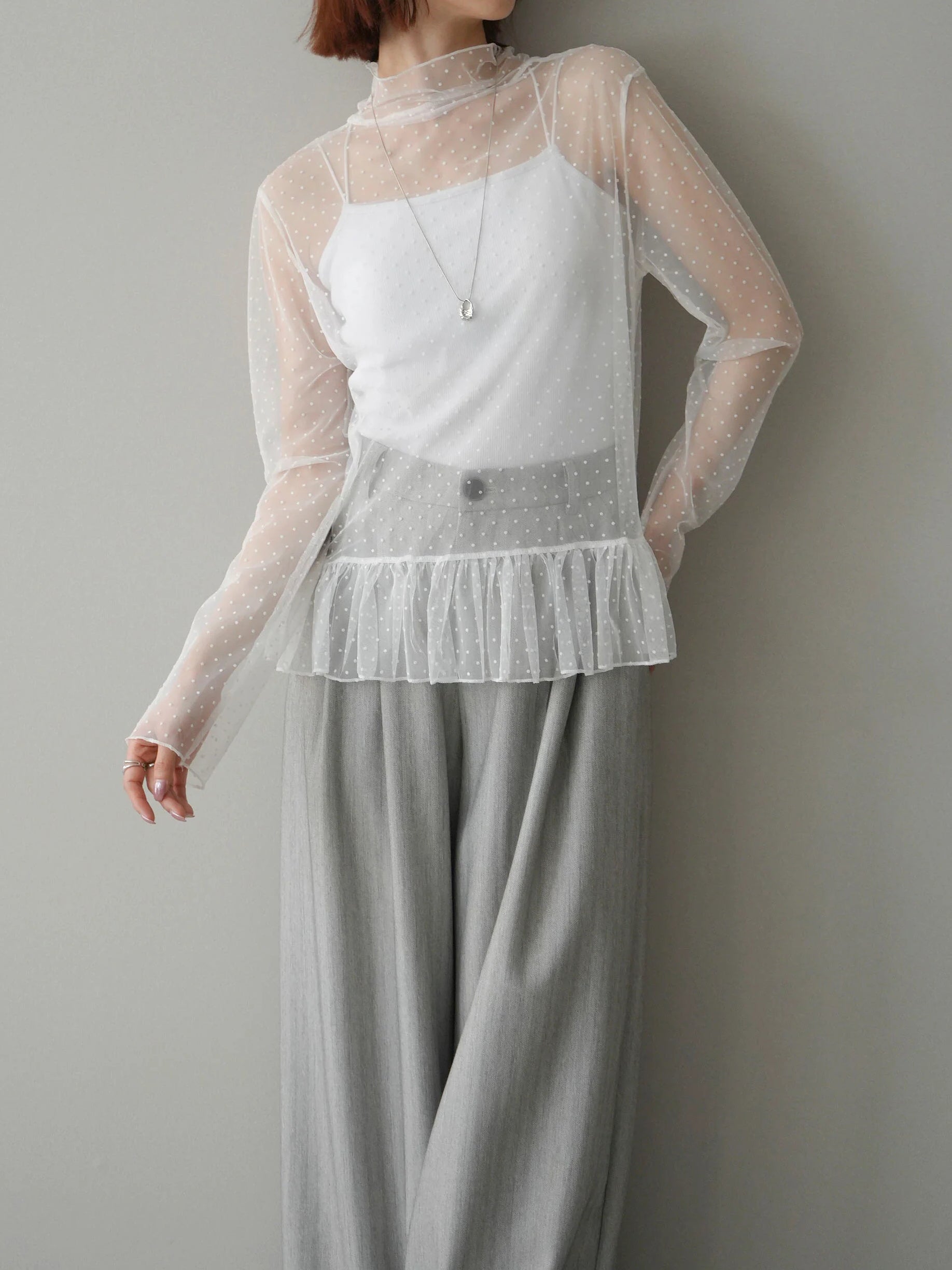 ハイネックシアードットチュールトップス　3色入 - SonderSable