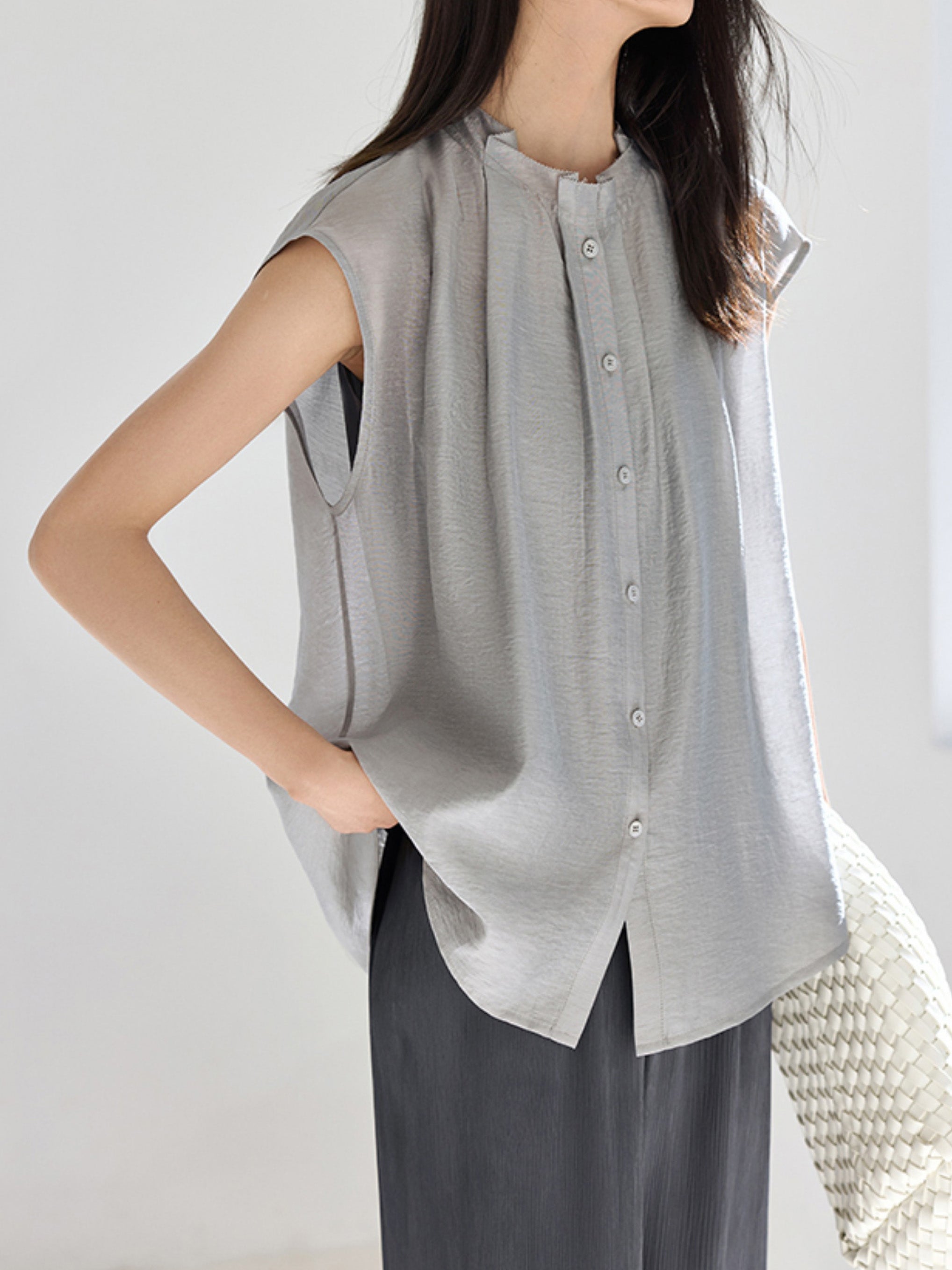 Front tuck French sleeve blouse in 3 colors