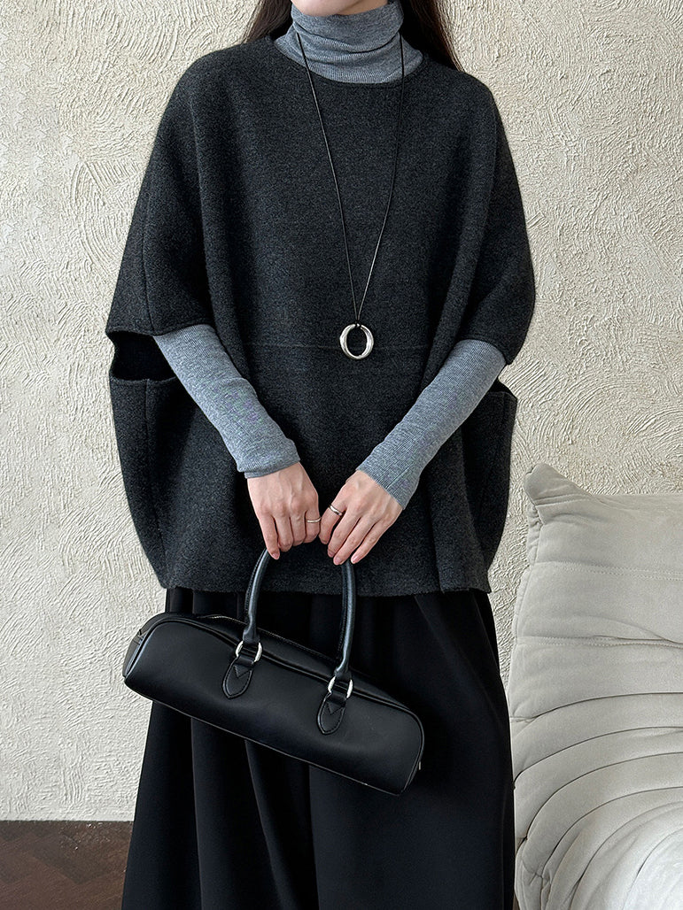 Raccoon fur wool dolman silhouette vest (3 colors)