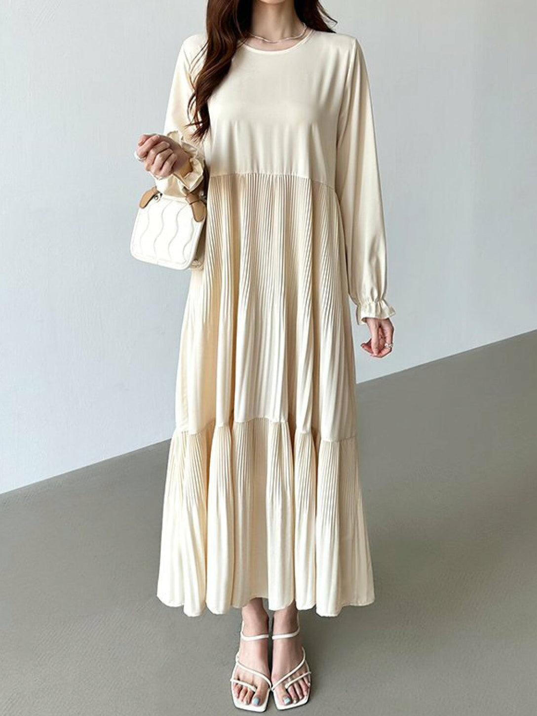 Back Ribbon Knit Vest + Pleated Dress Set (5 Colors)