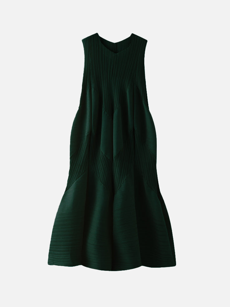 3D pleated long flare dress (4 colors)