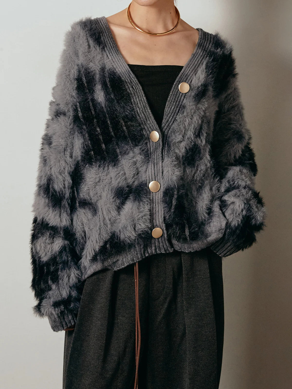 タイダイ柄シャギーニットカーディガン　3色入